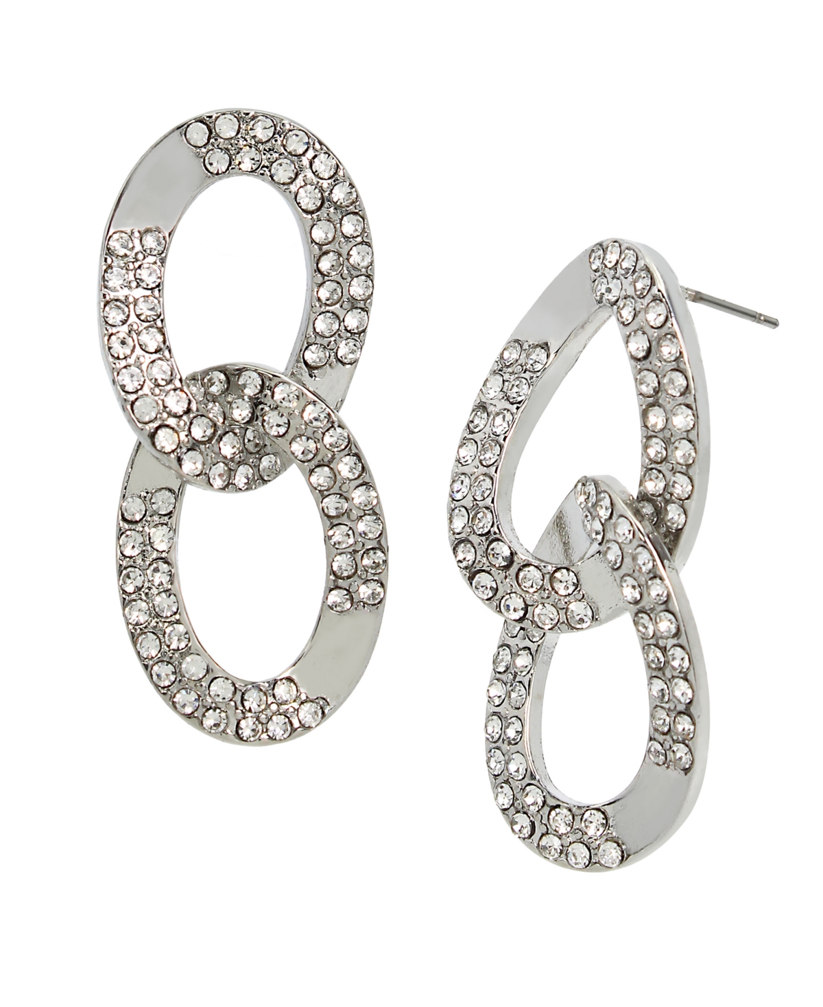 Steve Madden Faux Stone Pave Oval Link Drop Earrings In Crystal,rhodium