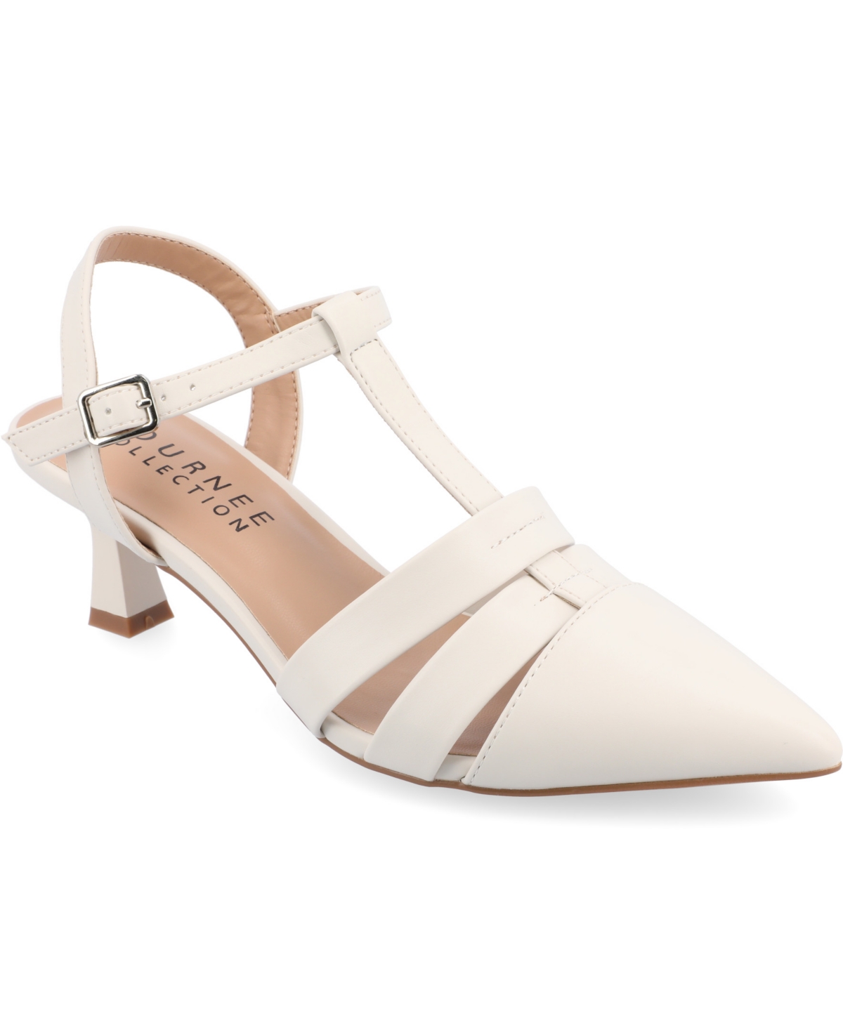 Shop Journee Collection Women's Jazlynn T Strap Kitten Heel Dress Pumps In Stone