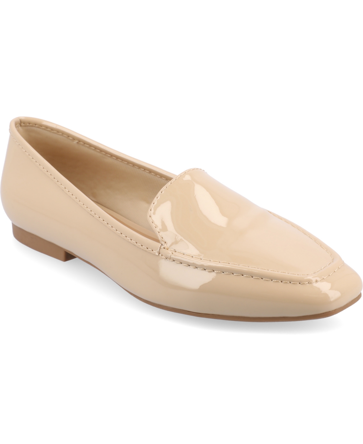 Shop Journee Collection Women's Tullie Square Toe Loafers In Patent,tan Faux Leather- Polyurethane