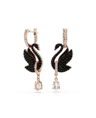 Swarovski Swan, Black, Rose Gold-Tone Iconic Swan Drop Earrings