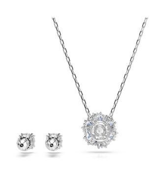 Mixed Cuts, Flower, Blue, Rhodium Plated Idyllia Set, 2 Piece