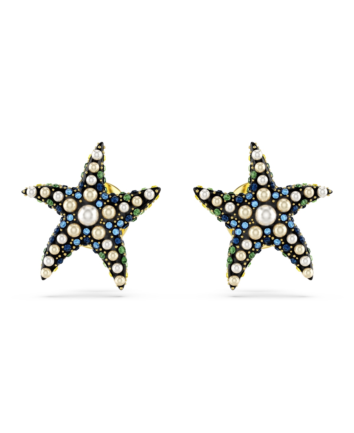 Starfish, Small, Blue, Gold-Tone Idyllia Stud Earrings - Blue
