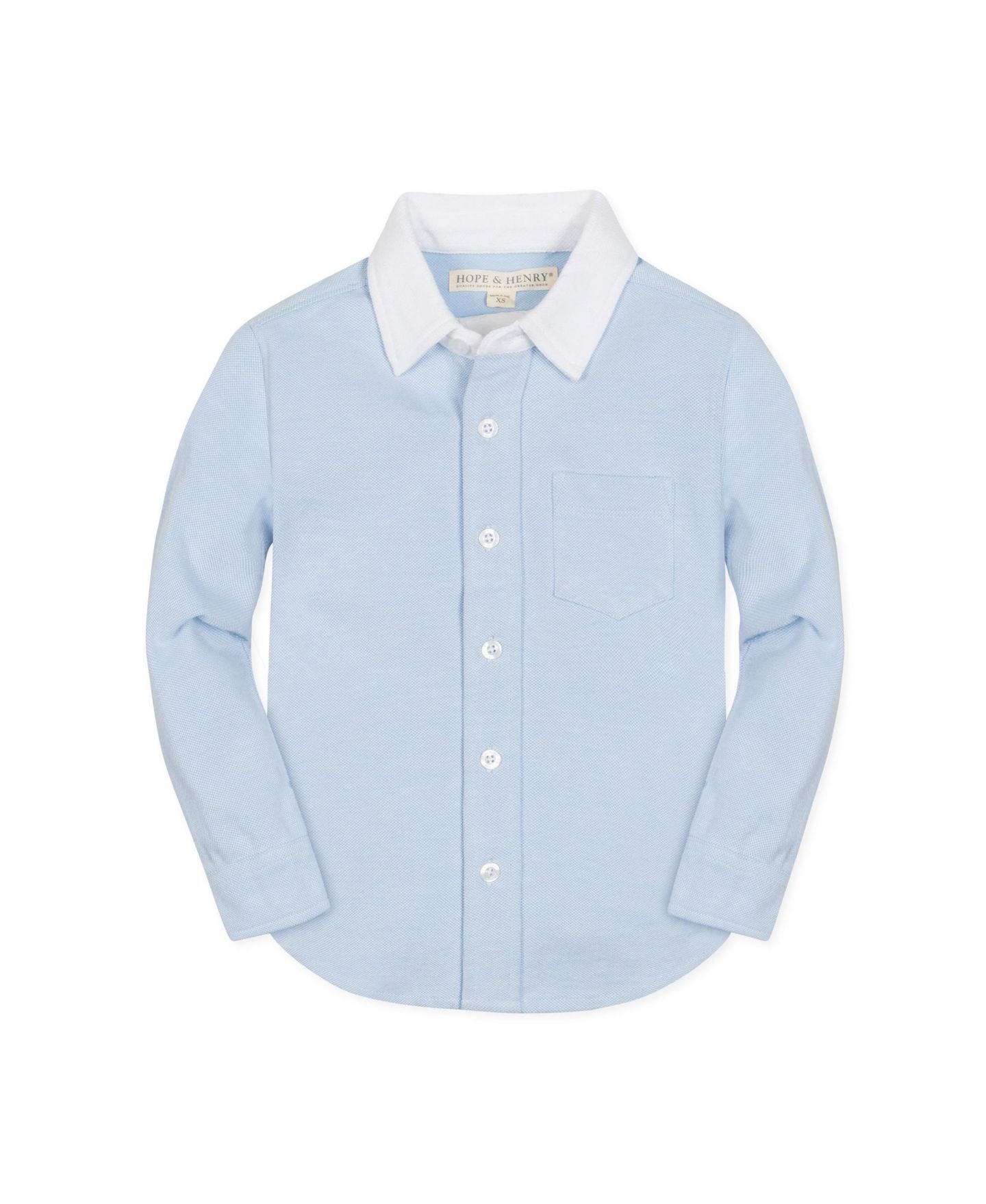 Рубашка Hope & Henry Long Sleeve Pique Button Down Shirt для мальчиков, цвет: Синий / Белый — фото 1