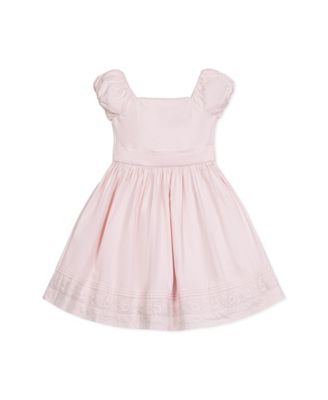 Girls' Cap Sleeve Special Occasion Sateen Flower Girl Dress with Embroidered Hem, Infant