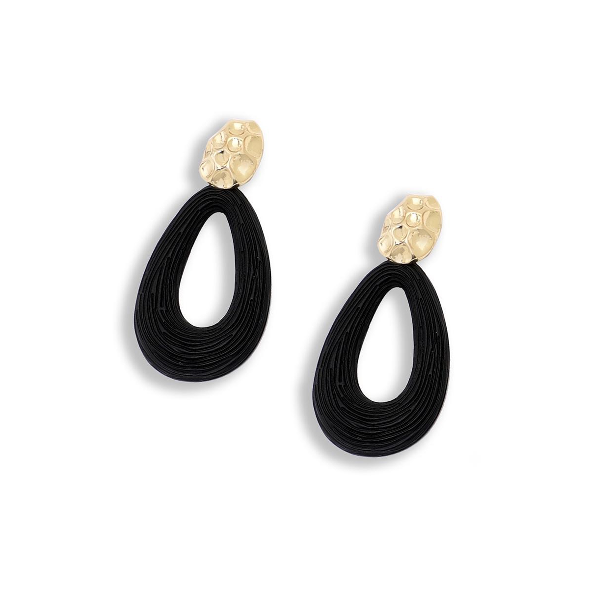 Women's Black Teardrop Dented Drop Earrings - Black
