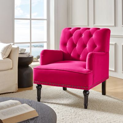 Jakub 28.5" W Velvet Tufted Polyester Armchair with Nailhead Trim