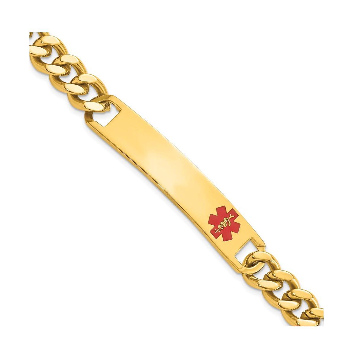 Stainless Steel Yellow Plated Red Epoxy Medical Id 8" Bracelet - Gold