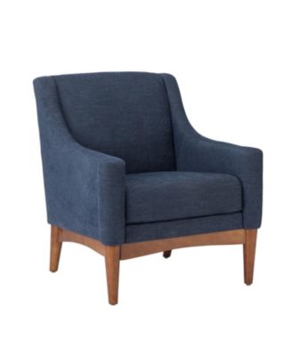 Fabric Recessed Arms Accent Chair with Solid Wood Legs for Living Room Bedroom