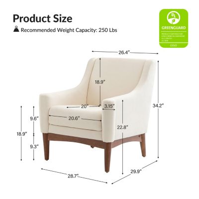 Fabric Recessed Arms Accent Chair with Solid Wood Legs for Living Room Bedroom