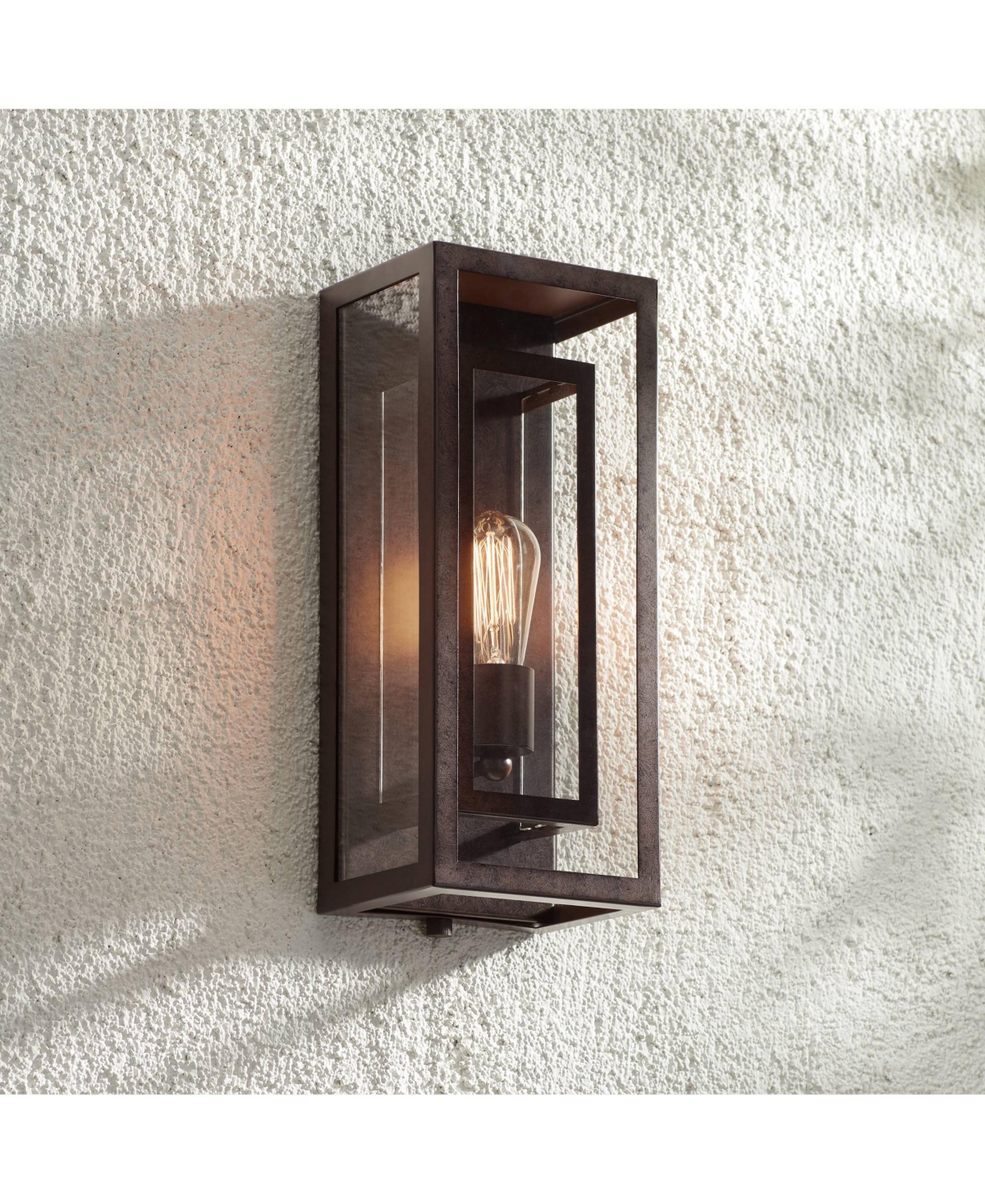 Double Box Modern Industrial Farmhouse Rustic Outdoor Wall Light Fixture Bronze 15 1/2" Clear Glass for Exterior Barn Deck House Porch Yard Patio Outs