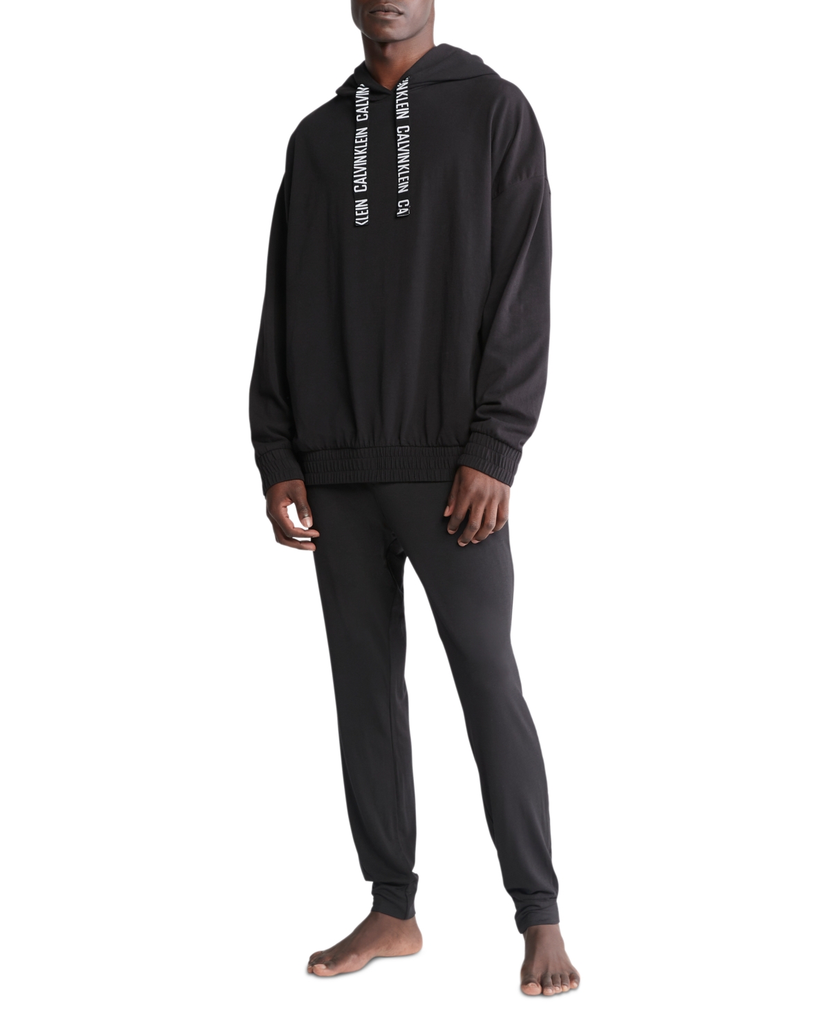 Shop Calvin Klein Men's Logo Drawstring Hoodie In Black