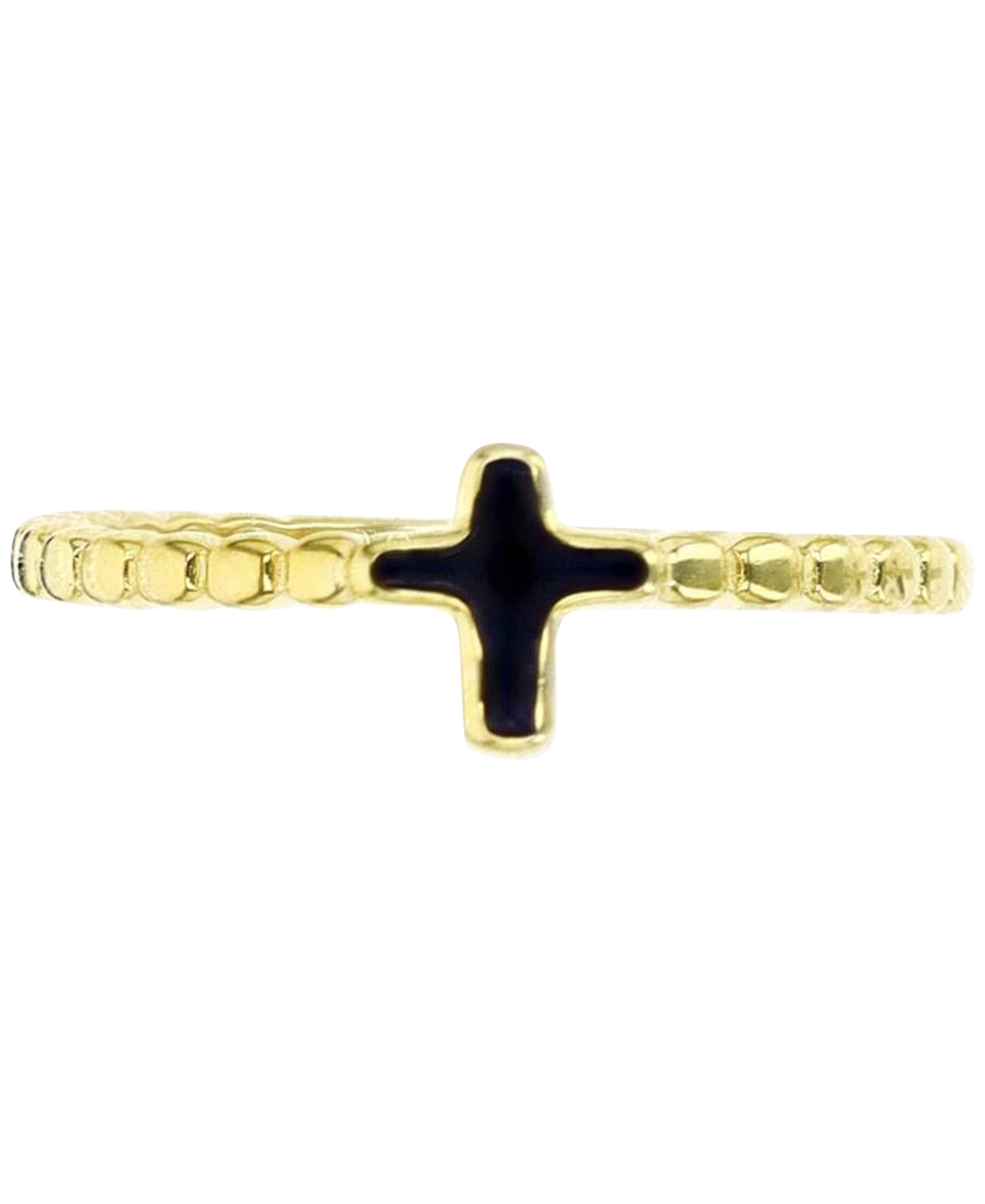 Shop Macy's Black Enamel Beaded Cross Ring In 14k Gold-plated Sterling Silver