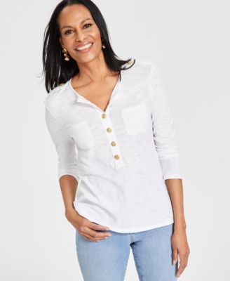 I.N.C. International Concepts - Women's Chest-Pocket Henley, Created for Macy's