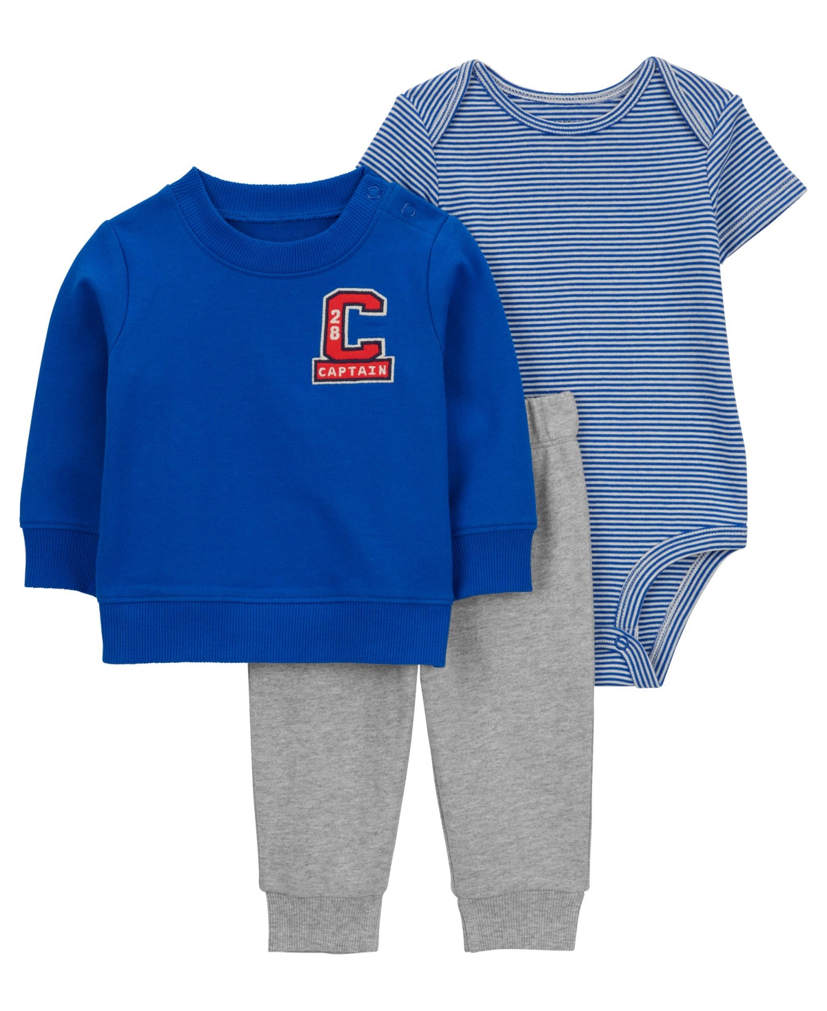 Carter's Baby Boys Little Pullover, Bodysuit And Pants, 3 Piece Set In Blue