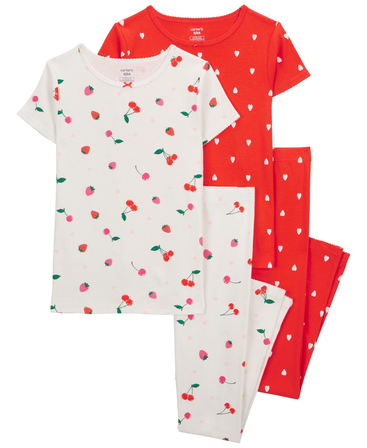 Carter's Kids' Little Girls Cherry 100% Snug Fit Cotton Pajamas, 4 Piece Set In Red