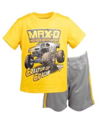 Monster Jam Toddler Boys T-Shirt and Shorts Outfit Set - Yellow/gray