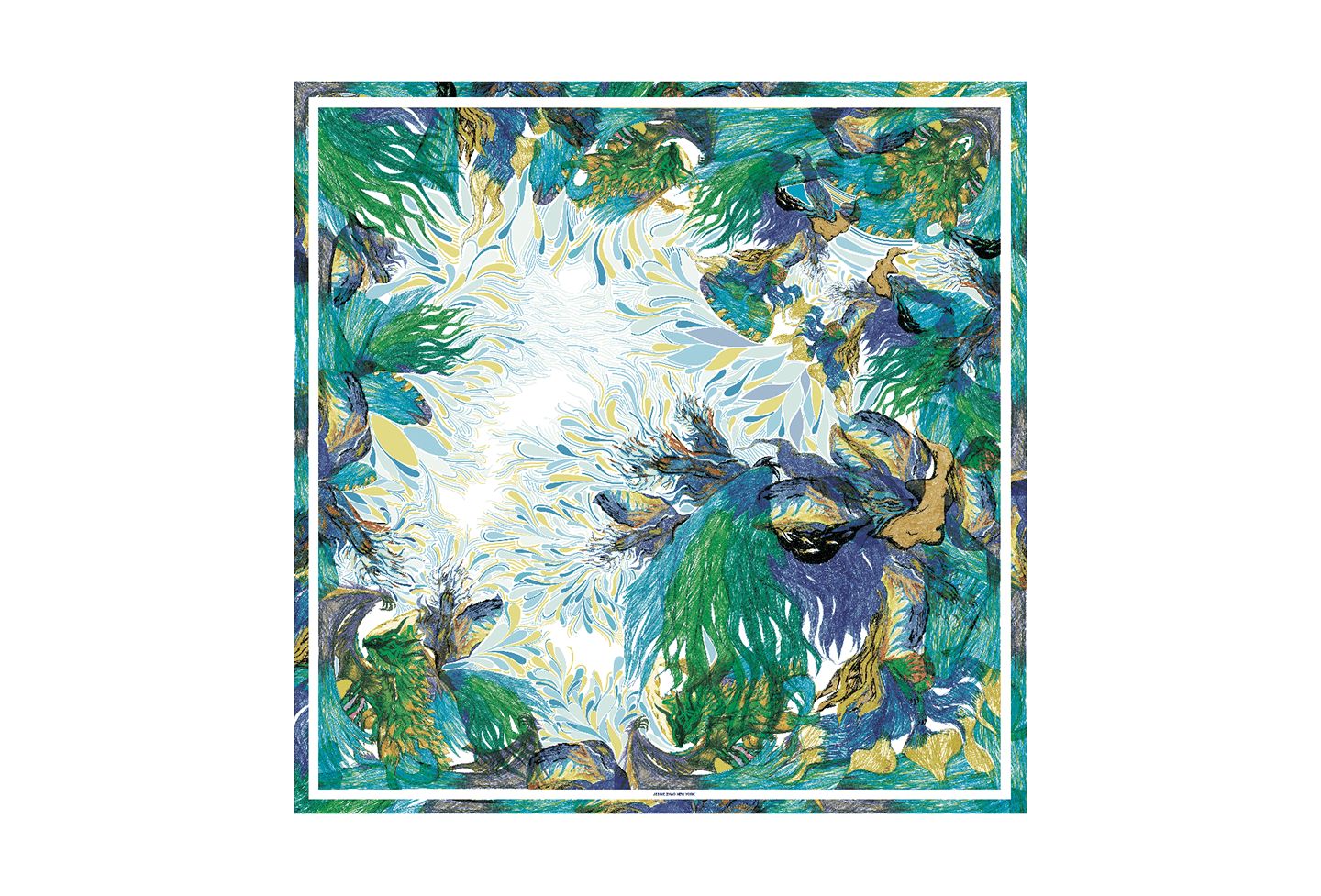 Jessie Zhao New York Silk Scarf of Summer Forest Imagination, цвет: Зелёный / Белый — фото 1