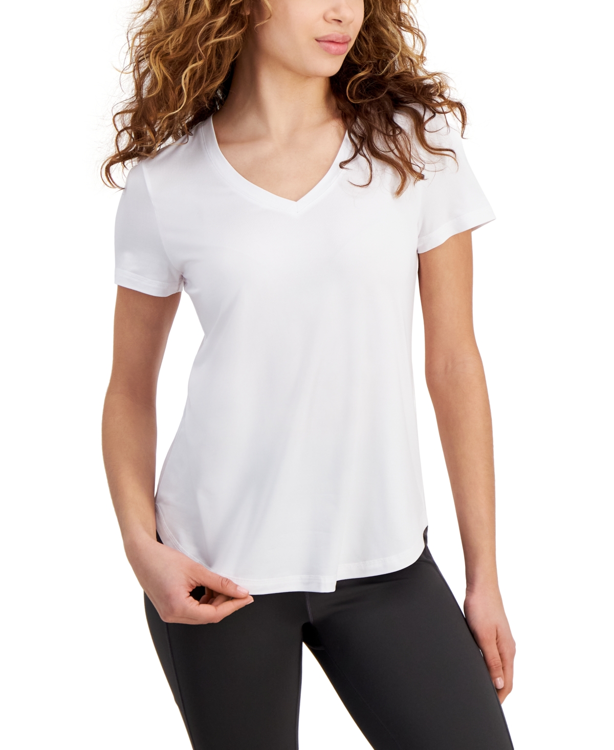 Id Ideology Women's V-neck Performance T-shirt, Created For Macy's In Bright White