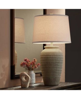 Austin Rustic Table Lamp 28" Tall Sand Toned Cream Linen Drum Shade for Bedroom Living Room Bedside Nightstand Office Kids Family Home