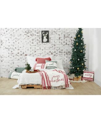 Morgan Red Striped " Fa La La" 100% Cotton Christmas Accent Throw Pillow 14" x 22"