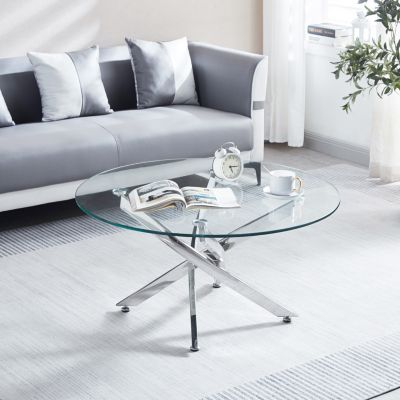 Streamdale Modern Round Tempered Glass Coffee Table With Chrome Legs