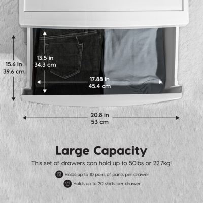 USA 4 Wide Drawer Storage, Organizer Unit for Bedroom, Closet, Living Room, Nursery, Dorm, White Frame with Matte White Front Panels, Set of 1