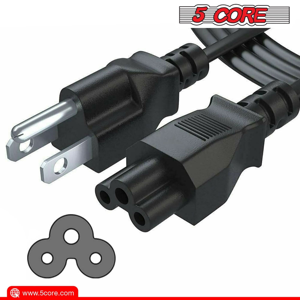 5 Core 3 Prong Extension Cord 10 Feet Non-Polarized Durable Three Prong Extension Cable Us Ac 3 Prong Extension Cord Heavy Duty Plug Extender