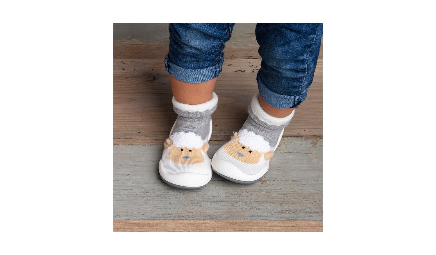 Baby Girl Boy First Walk Sock Shoes Little Lamb - Heather Grey