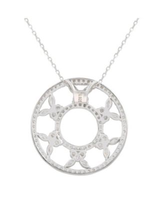 Sterling Silver Cubic Zirconia Butterfly Accent Circle Pendant Necklace