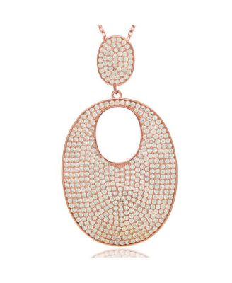 Suzy Levian Sterling Silver Cubic Zirconia Pave Open Oval Large Disk Pendant Necklace