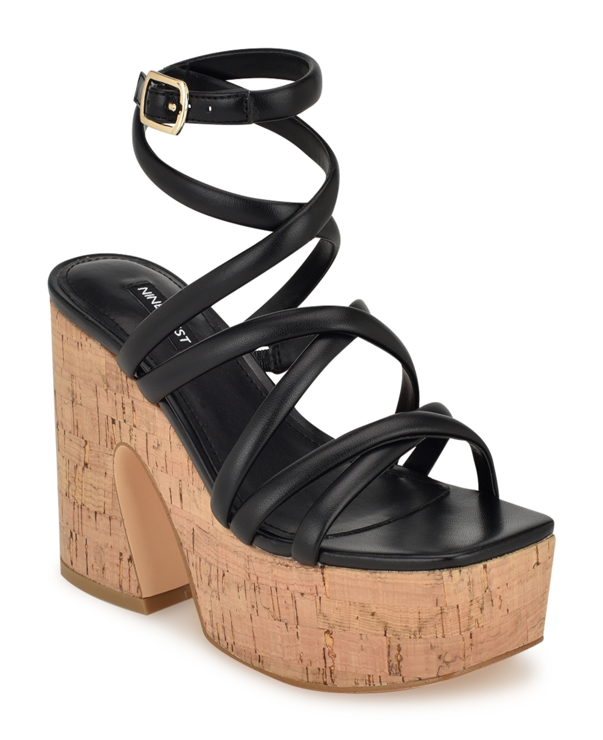 Shop Nine West Women's Corke Strappy Square Toe Wedge Sandals In Black