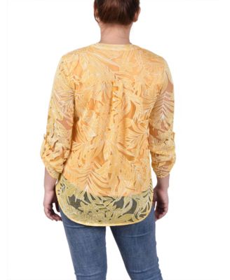 Women's Long Sleeve Burnout Y-neck Blouse