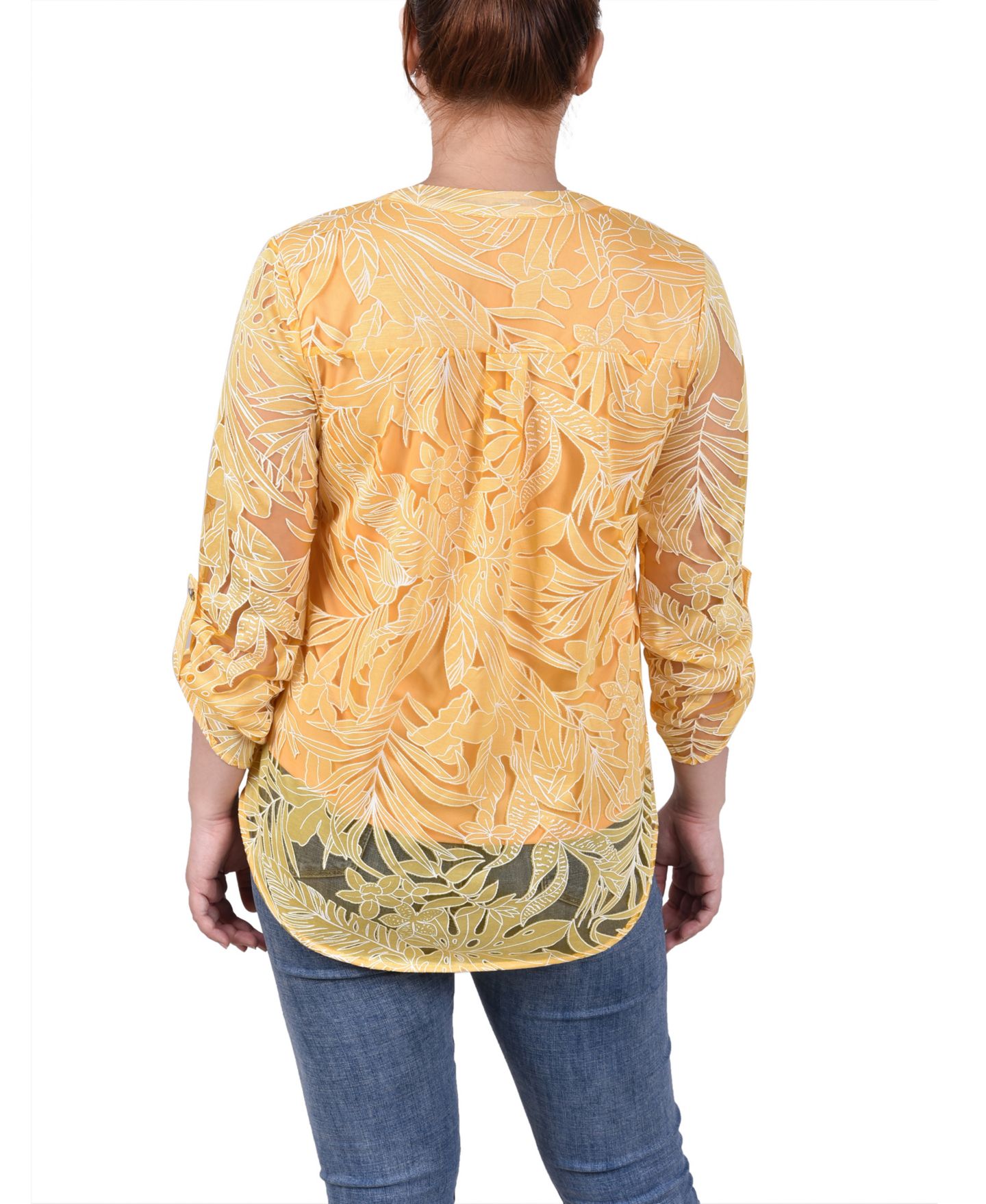 Женская блузка NY Collection Long Sleeve Burnout Y-neck, цвет: Жёлтый — фото 2