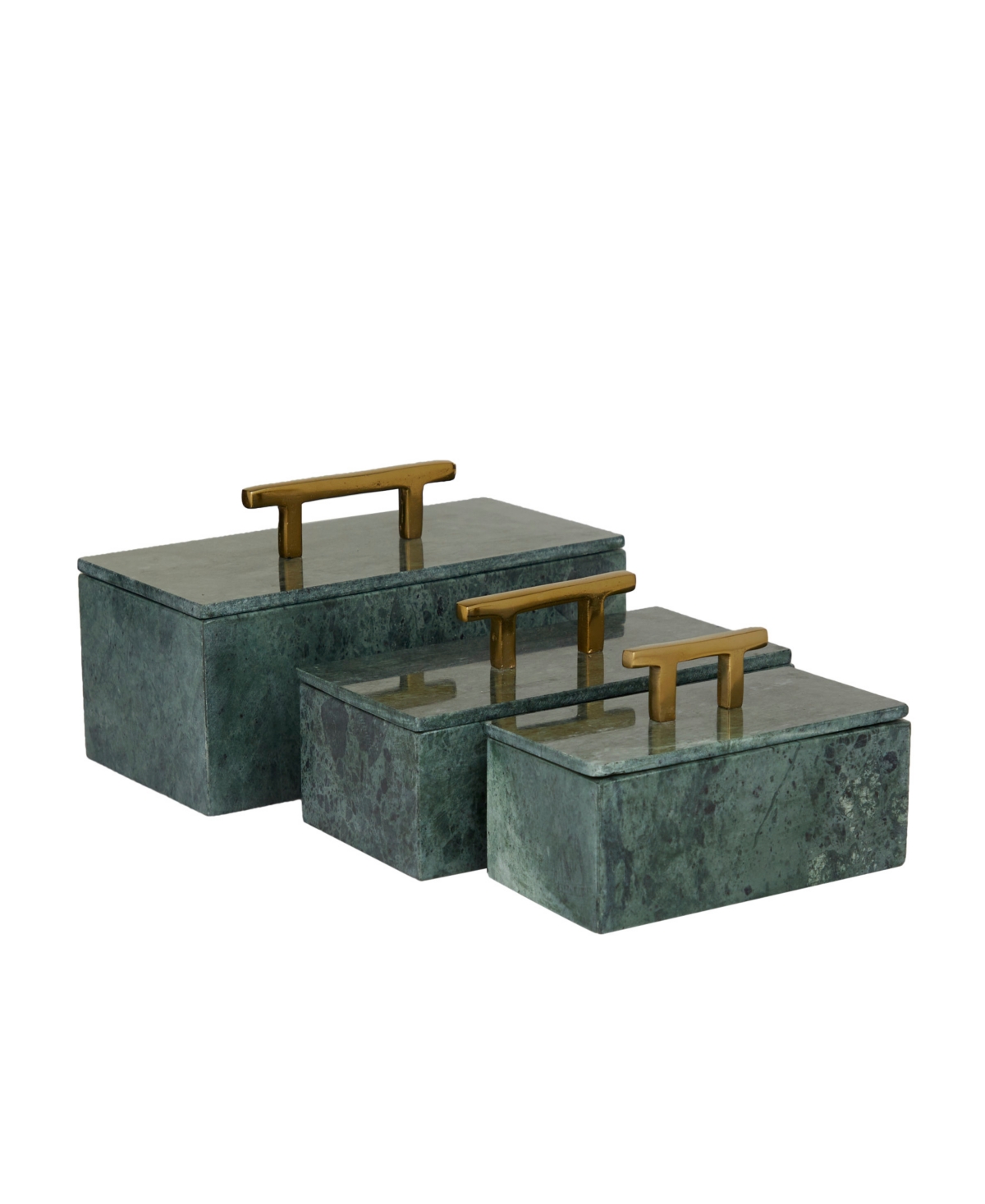 Shop Rosemary Lane Real Marble Box With Gold-tone Bar Handles Set Of 3 In Green