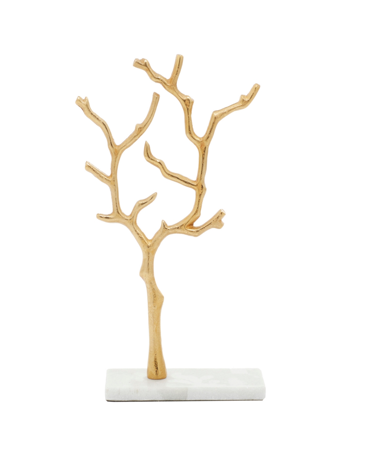 Rosemary Lane Real Marble Tree Jewelry Stand With Rectangular Base, 9" X 3" X 13" In Gold