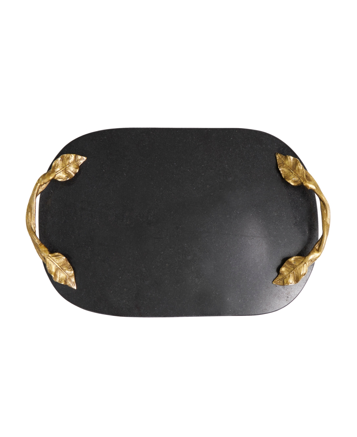 Shop Rosemary Lane Real Marble Oval Tray With Gold-tone Leaf Handles, 19" X 10" X 2" In Black