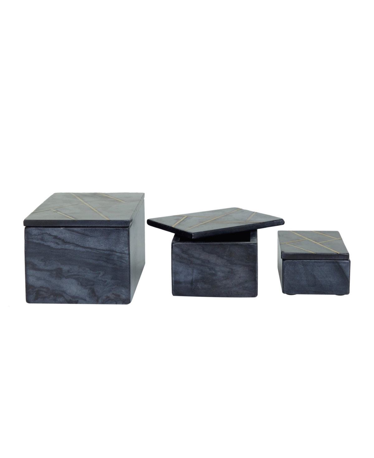 Shop Rosemary Lane Real Marble Box With Gold-tone Linear Lines Set Of 3 In Black