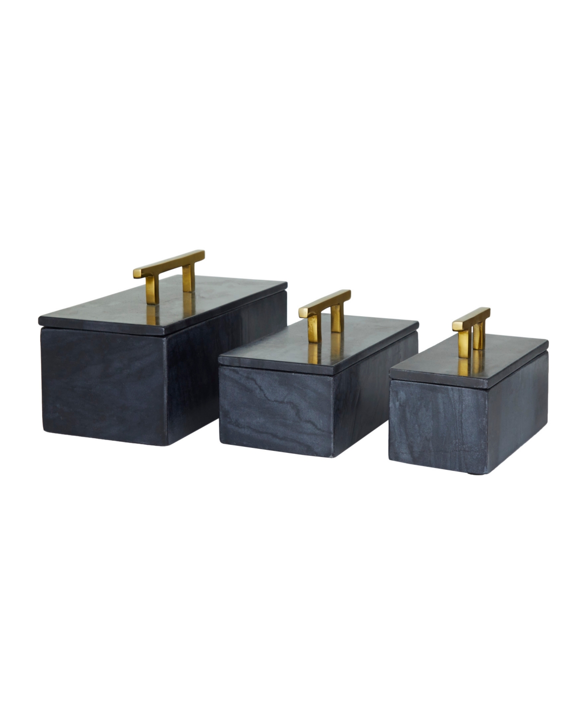 Rosemary Lane Real Marble Box With Gold-tone Handle Set Of 3 In Black