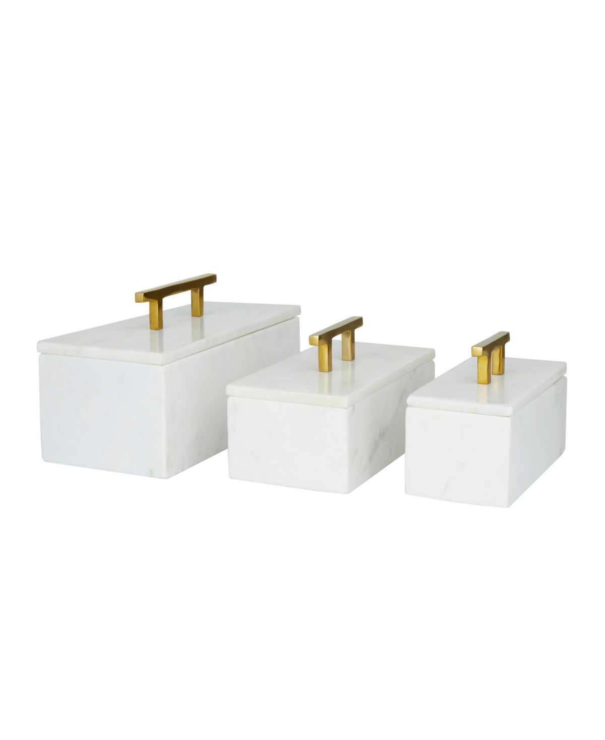 Shop Rosemary Lane Real Marble Box With Gold-tone Handle Set Of 3 In White