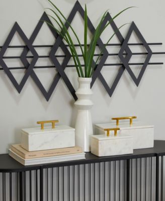 Real Marble Box with Gold-Tone Handle Set of 3 - 12", 10", 8" W