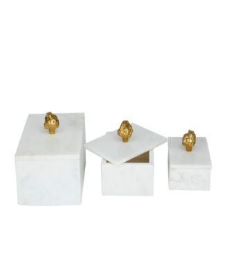 Real Marble Box with Gold-Tone Finial Set of 3 - 9", 7", 6"W
