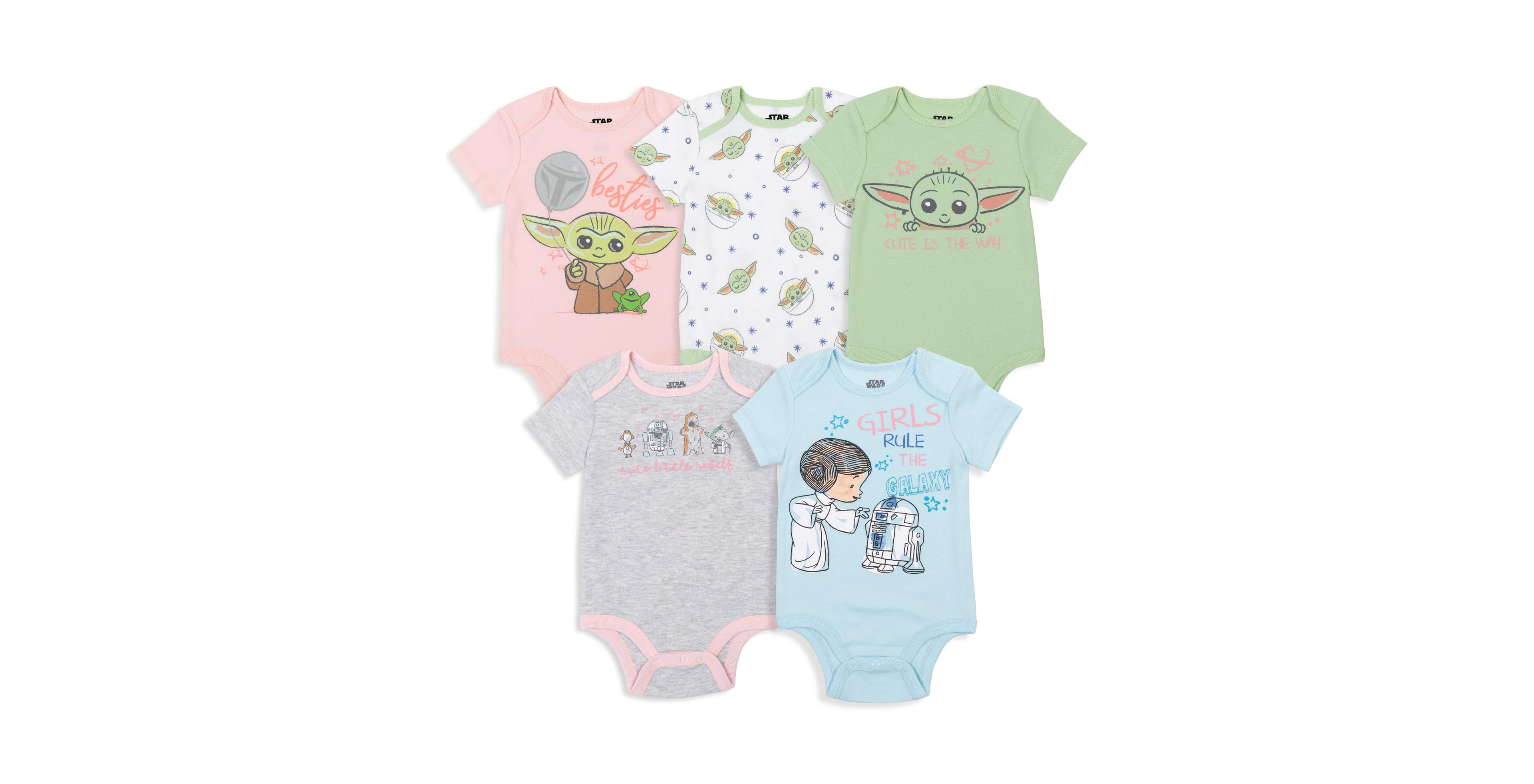 Star Wars Baby Girls The Mandalorian Yoda 5 Pack Short Sleeve Bodysuits