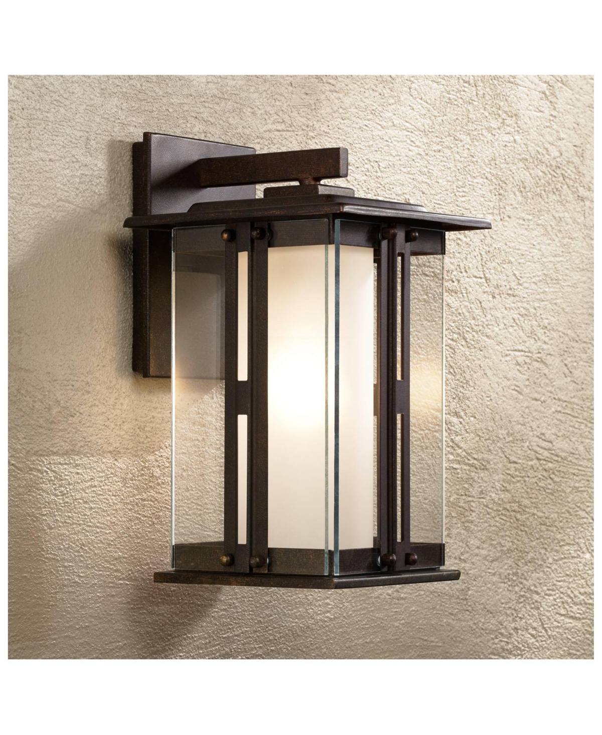 Fallbrook Rustic Farmhouse Outdoor Wall Light Fixture Bronze Steel 11 3/4" Clear Frosted Double Glass for Exterior House Porch Patio Outside Deck Gara