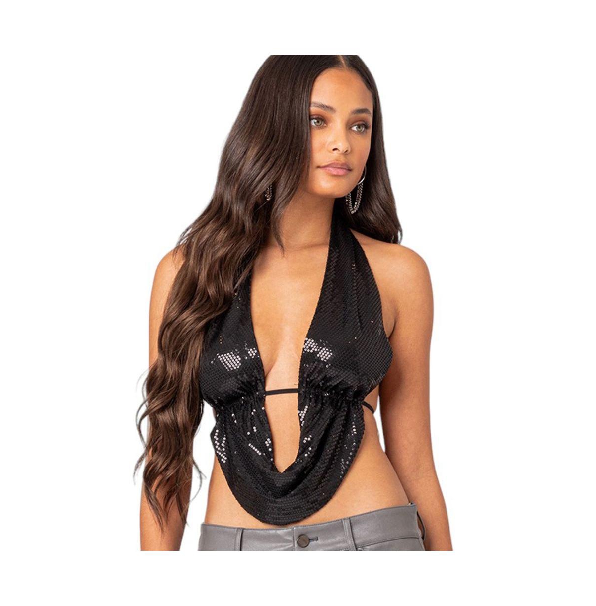 Women's Draped scoop neck open back top