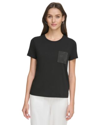 売れ筋商品|||ダナ キャラン ニューヨーク カットソー トップス レディース Women's Studded Pocket Short-Sleeve Shirt Black DKNY Women's Studded Pocket Short-Sleeve Shirt - Macy's