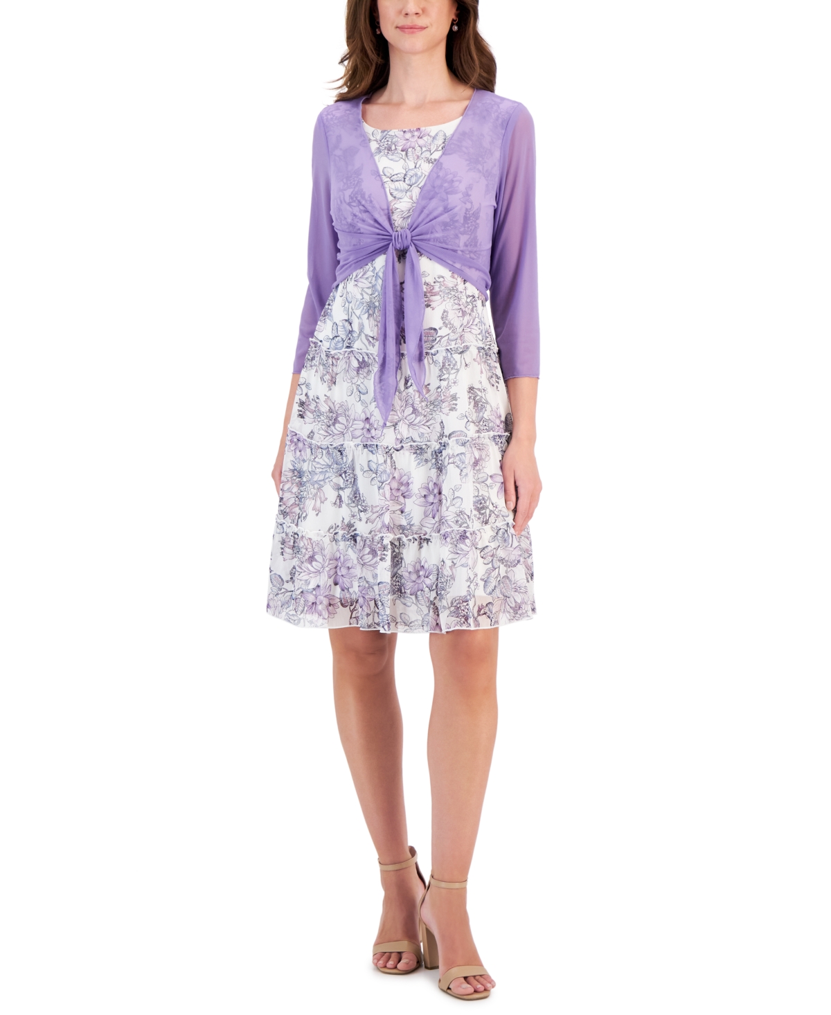 Shop Connected Women's 2-pc. Floral-print Dress & Chiffon Jacket In Orc