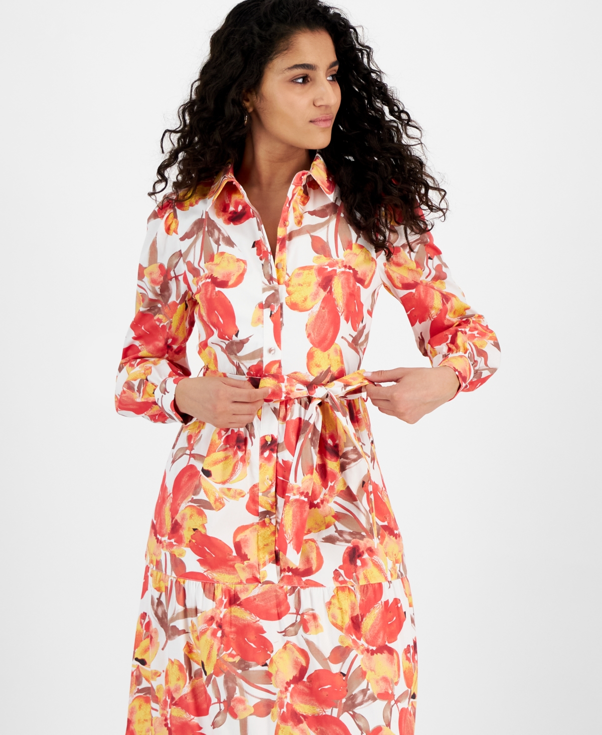 Rachel Rachel Roy Women s Pru Floral Maxi Shirt Dress Coral Blossom Smart Closet