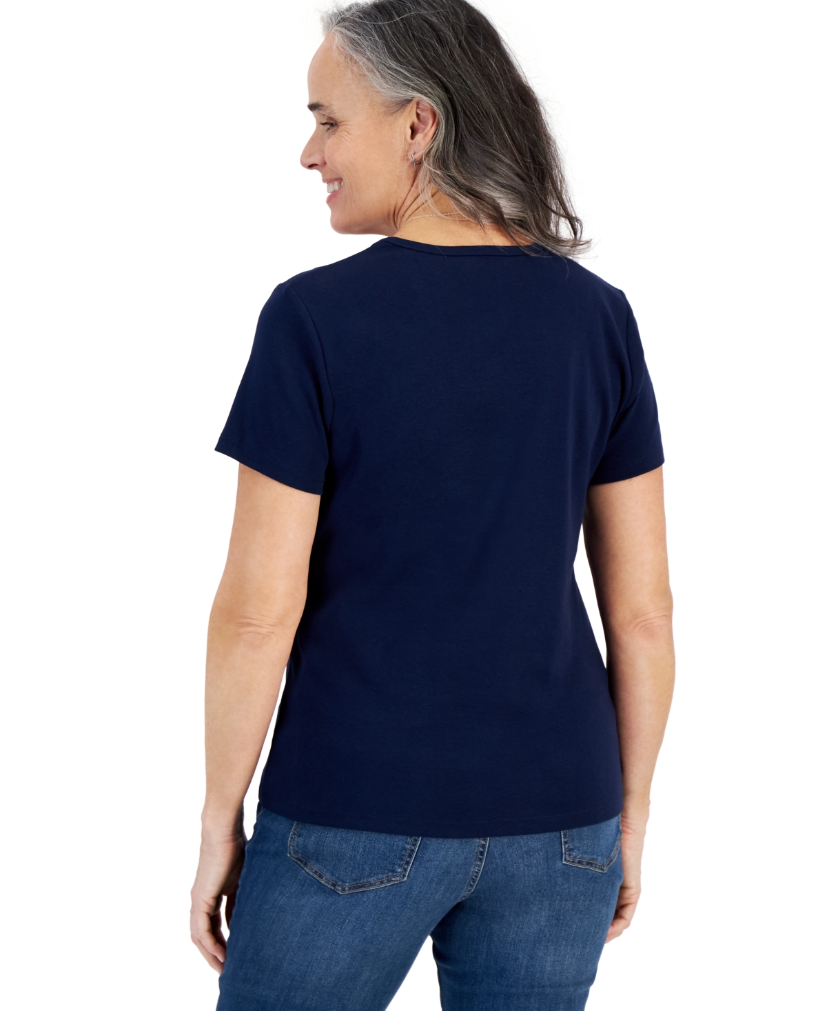 Style & Co Women's Short Sleeve V-Neck Cotton Top, Created for Macy's