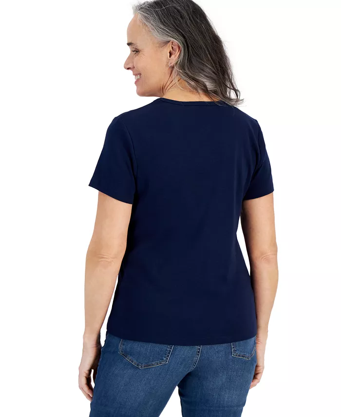 Women's Cotton Short Sleeve V-Neck Top - thumbnail 6