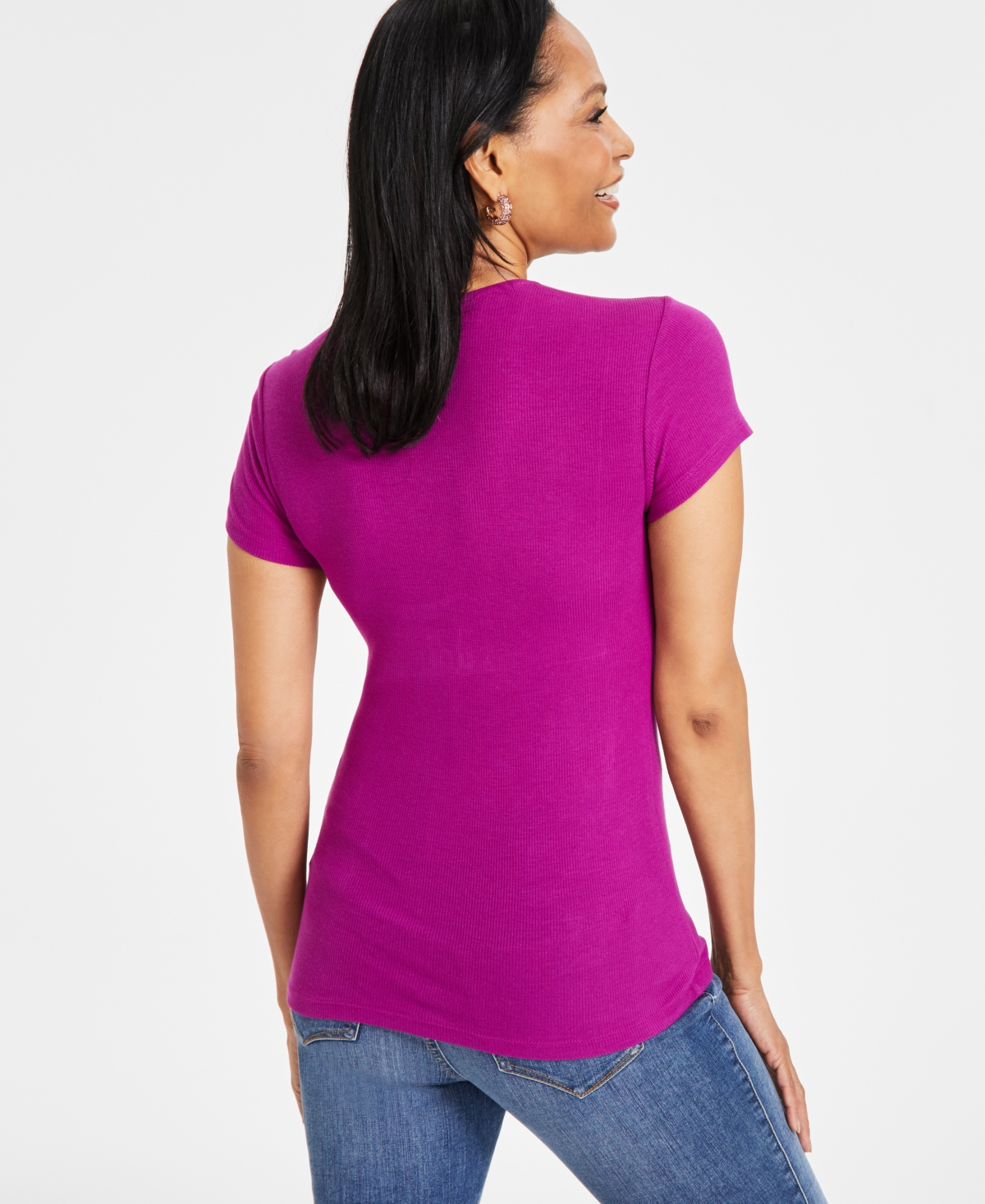 Shop Inc International Concepts Women's Ribbed V-neck Top, Created For Macy's In Pink Azalea